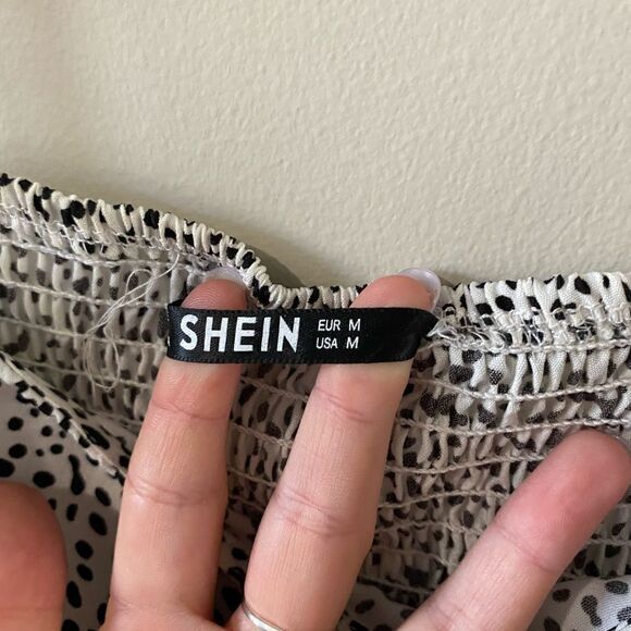 SHEIN Knot Strap Shirred Back Dalmatian Print Slip Dress - Picture 10 of 11